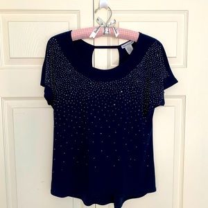 Bleeker & McDougal Beaded Sequin Short Sleeve Top